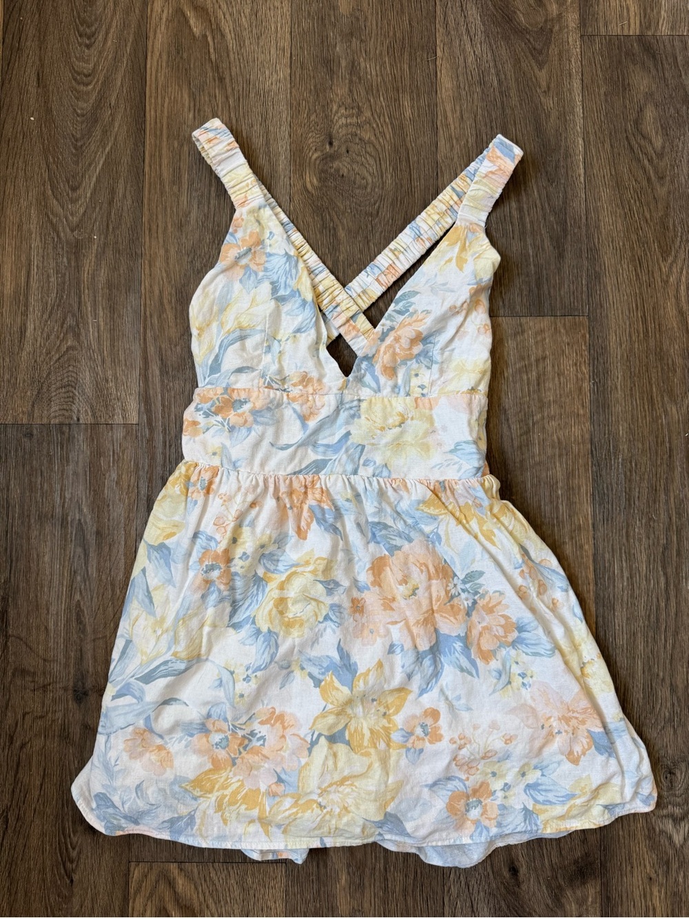 Abercrombie & Fitch Floral Linen-Viscose Lined V-Neck Sleeveless Romper Dress L